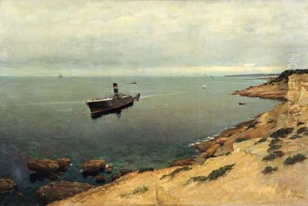 L'epave Du Paquebot Navarre Devant Carry Le 24 Novembre 1882. Oil Painting by Jean-Baptiste Olive