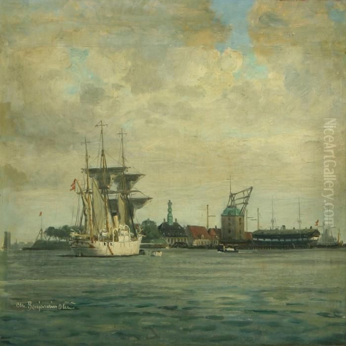 The Schooner Ingolf In Copenhagen Harbour Oil Painting by Christian Benjamin Olsen