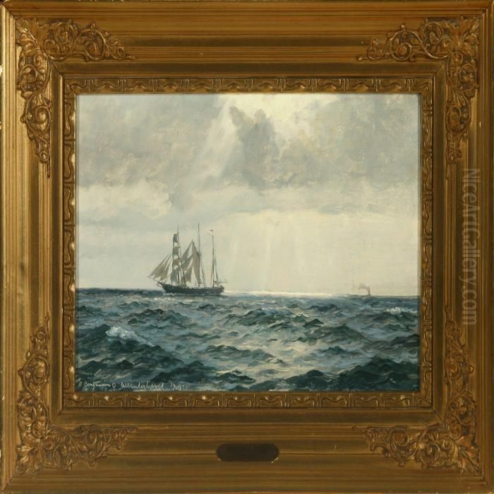 Seascape Withsailing Ship Oil Painting by Christian Benjamin Olsen
