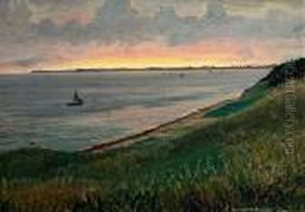 Seascape. Signed C. Benjamin 
Olsen 1910. Indistinct Location Kr..? Oil On Canvas. 29 X 40 Cm Oil Painting by Christian Benjamin Olsen