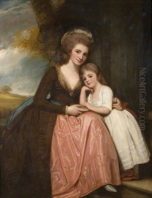 Portrait of Mrs Bracebridge and her daughter Mary Oil Painting by George Romney