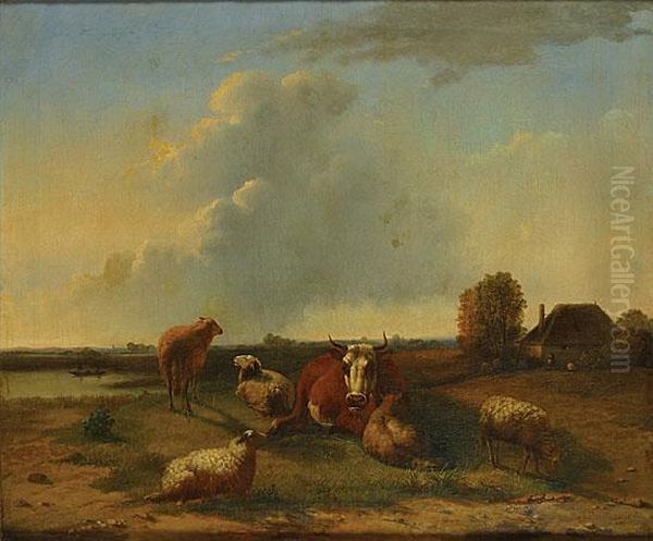 Rustend Vee Oil Painting by Balthasar Paul Ommeganck