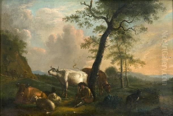 A Herdsman
Resting With Cattle Oil Painting by Balthasar Paul Ommeganck