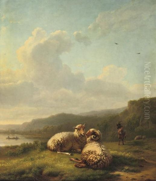 Sheep In A Wooded River Landscape Oil Painting by Balthasar Paul Ommeganck