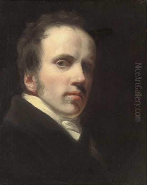 A Self-portrait Of John Opie, Bust-length, In A Black Coat Oil Painting by John Opie