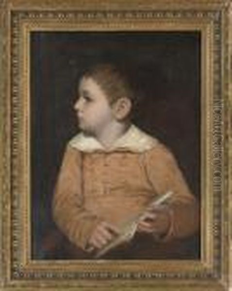 Portrait Of A Young Boy, 
Traditionally Identified As George Moore Of Trieste, In A Brown Smock, 
Holding A Book Oil Painting by John Opie