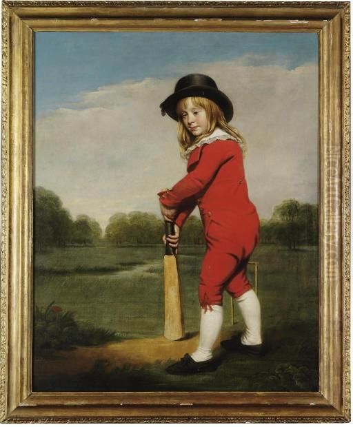 The Red Boy: Portrait Of Master 
Mcdonough, Full-length, In A Red Jacket And Breeches With A Black Hat, 
Holding A Cricket Bat, In A Wooded Landscape Oil Painting by John Opie