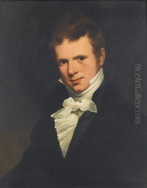 Portrait Of A Young Man, Said To
 Be Arthur Robson, Bust-length, In A Black Coat And A White Cravat Oil Painting by John Opie