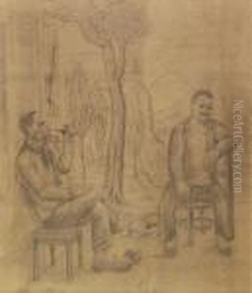 I Contadini Si Riposano(studio Preparatorio) Oil Painting by Ubaldo Oppi