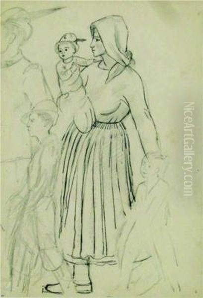 La Famiglia Dell'alpino Oil Painting by Ubaldo Oppi