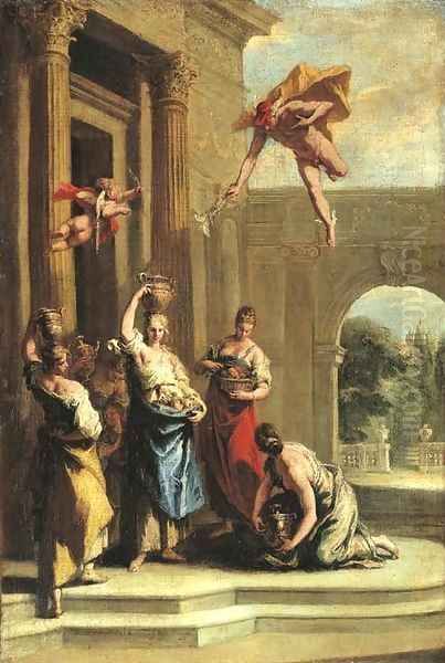 Mercury and Herse outside the temple of Minerva Oil Painting by Sebastiano Ricci