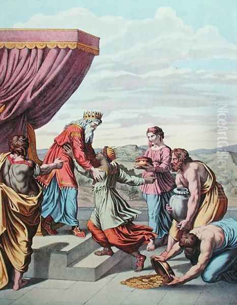 King Solomon receives the Queen of Sheba, illustration from Enseignement par les Yeux de lHistoire Sainte Oil Painting by Raphael