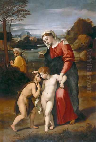 Holy Family with the infant St. John the Baptist Oil Painting by Raphael