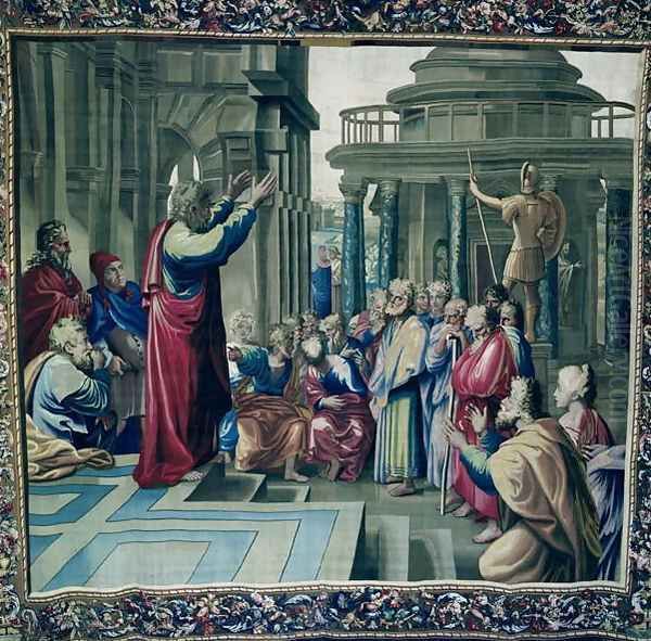 St. Paul Preaching at the Areopagus, from a series depicting the Acts of the Apostles, woven at the Beauvais Workshop under the direction of Philippe Behagle 1641-1705 1695-98 Oil Painting by Raphael