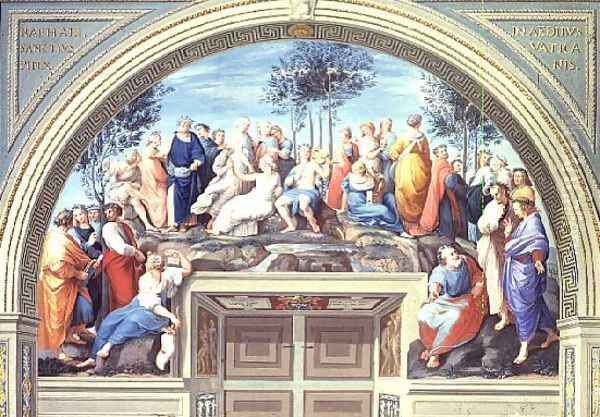 Parnassus and the Disputa, from the Stanza della Segnatura, print by Giovanni Volpato and Raphael Morghen Oil Painting by Raphael