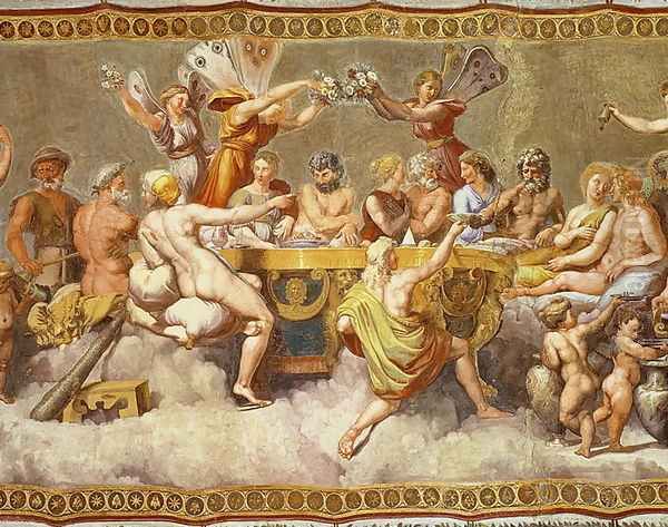 The Banquet of the Gods, ceiling painting of the Courtship and Marriage of Cupid and Psyche 2 Oil Painting by Raphael