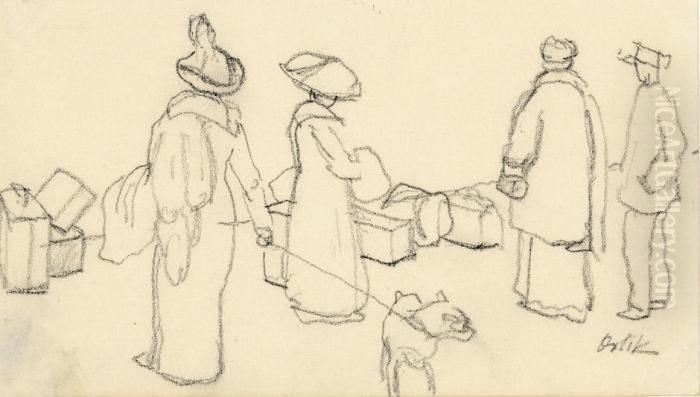 Am Bahnsteig Oil Painting by Emil Orlik