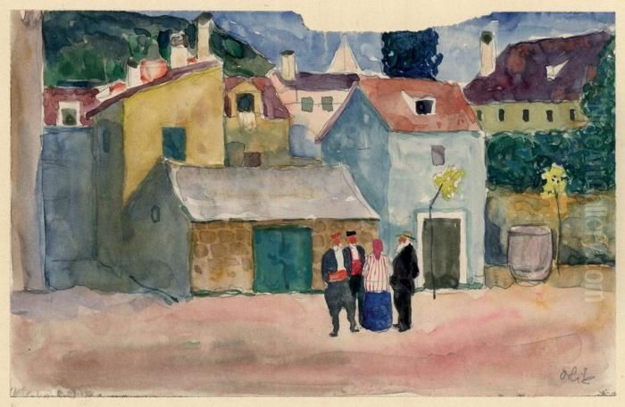 Dorfklatsch In Dalmatien Oil Painting by Emil Orlik