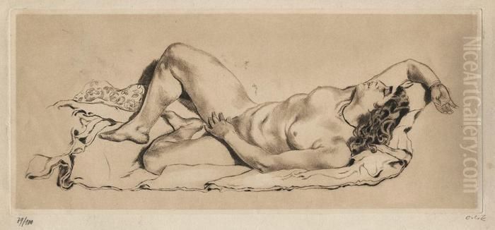 Liegender Weiblicher Akt Oil Painting by Emil Orlik