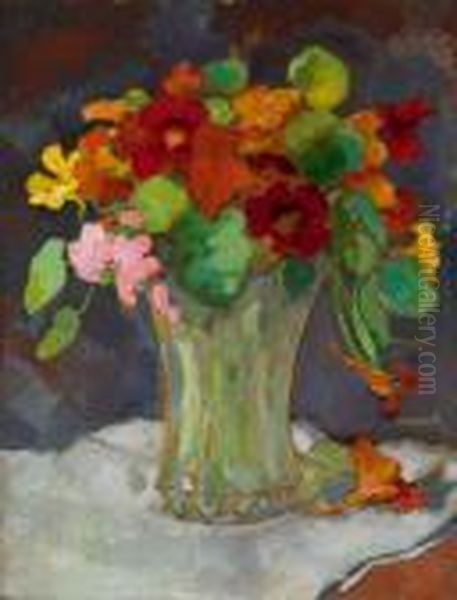 Ol Auf Karton 31,6 X 24 Cm, 
Gerahmt. Am Rechten Unteren Bildrand Mit Gruner Farbe Signiert Orlik . 
Darunter Spater Mit Personlicher Widmung Versehen. Ruckseitig Auf Der 
Pappe Mit Schwarzer Farbe Auf Dem Kopf Stehend Signiert Prof. Emil Or Oil Painting by Emil Orlik