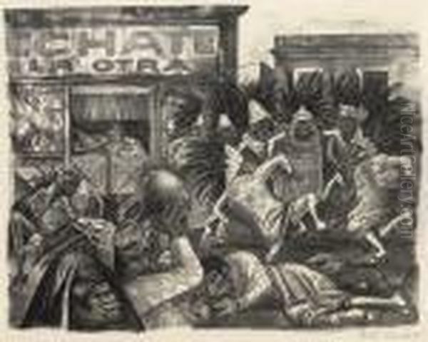 Pulqueria Oil Painting by Jose Clemente Orozco