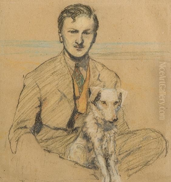 Young Man Seated With A Terrier On His
Lap Oil Painting by Sir William Newenham Montague Orpen
