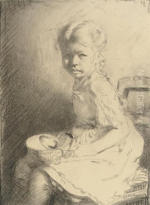 Bunny Seated Holding A Bowl And Spoon On Her Lap Oil Painting by Sir William Newenham Montague Orpen