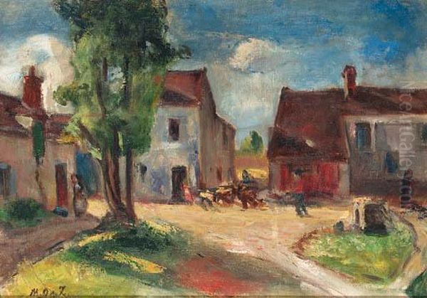A Village Square Oil Painting by Manuel Ortiz De Zarate