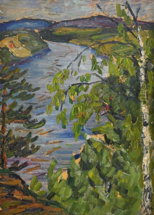 Norrlandskt Landskap Med Fors Oil Painting by Helmer Osslund