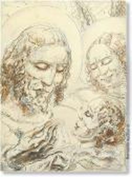 Communie . Pentekening In 
Oostindische Inkt, Gehoogd Met Aquarel , Gewassen Bruine Inkt, Lichte 
Toets Van Gouache. Getekend En Gedateerd '12.vi.xlii' En 'a.ost'. In 
Kader Oil Painting by Alfred Ost