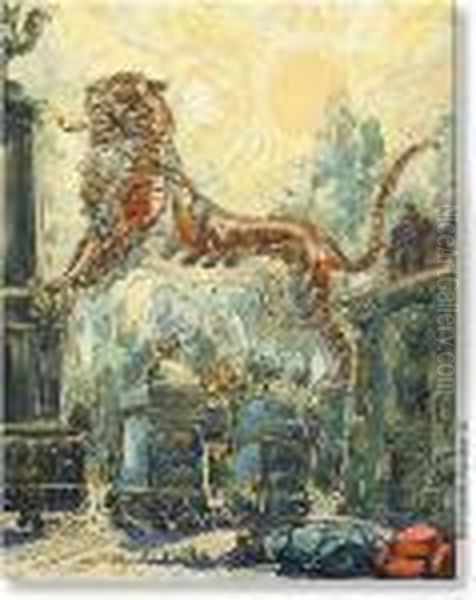 Ingang Van De Antwerpse Zoo. 
Pentekening In Oost-indische Inkt, Gehoogd Met Aquarel, Lichte Toets Van
 Gouache. In Kader Oil Painting by Alfred Ost