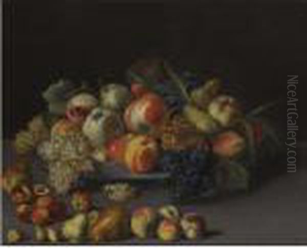 A Still Life With Apples, 
Peaches, Pears, Grapes And Walnuts On A Plate Over A Table With Other 
Fruits Oil Painting by Jean-Baptiste Oudry