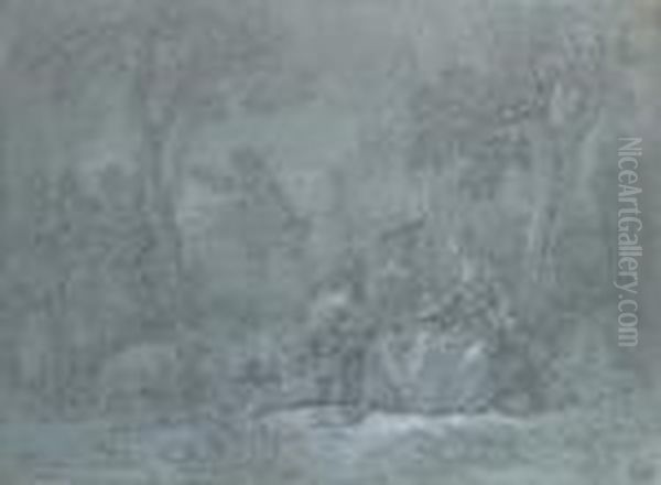 Figures Playing The Game Of Le 
Pied De Boeuf In The Foreground Andcolin-maillard In The Background Oil Painting by Jean-Baptiste Oudry