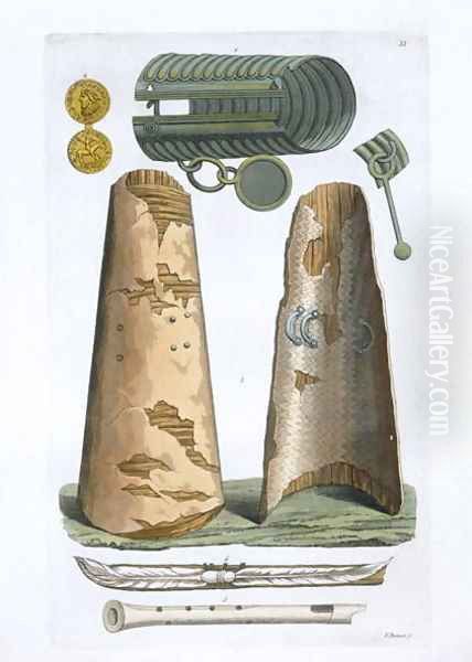 Viking artifacts from the museum at Elsevir, Denmark, from Le Costume Ancien et Moderne by Jules Ferrario, published c.1820s-30s Oil Painting by Vittorio Raineri