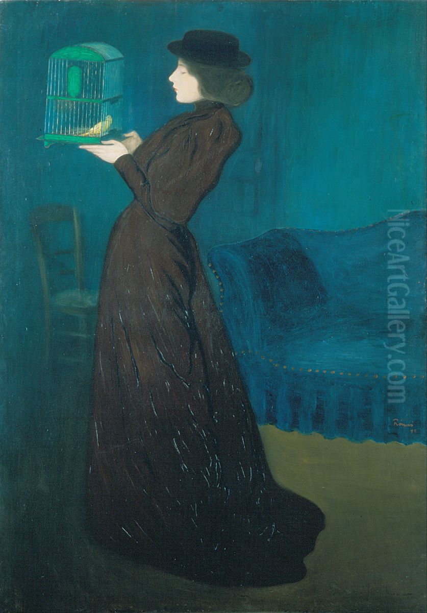 Woman with a Birdcage Oil Painting by Jozsef Rippl-Ronai