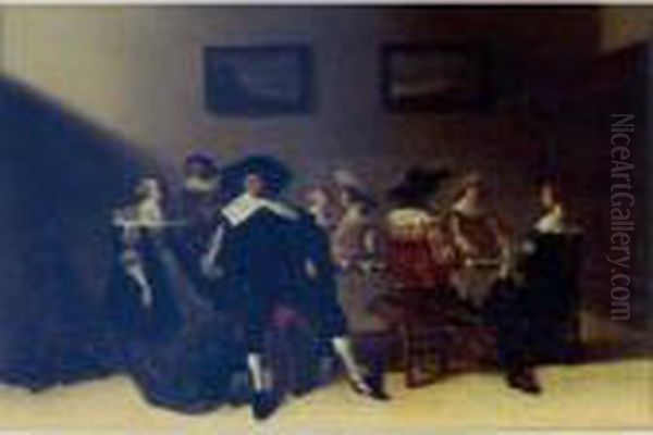 A Wedding Breakfast With The 
Bride And Groom Seated At Left, Other Figures Seated Around A Table Oil Painting by Antonie Palamedesz