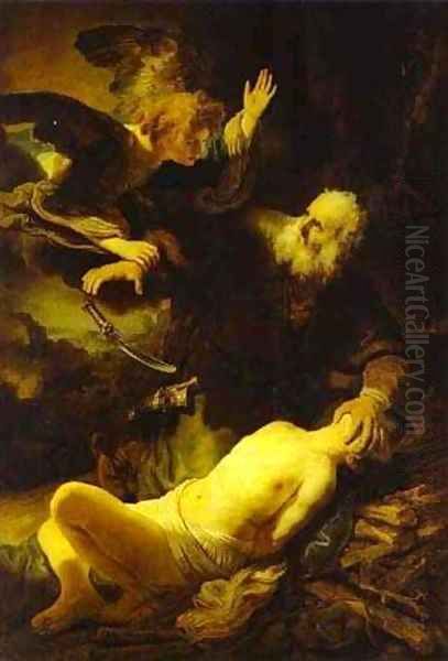 The Angel Stopping Abraham From Sacrificing Isaac To God 1635 Oil Painting by Harmenszoon van Rijn Rembrandt