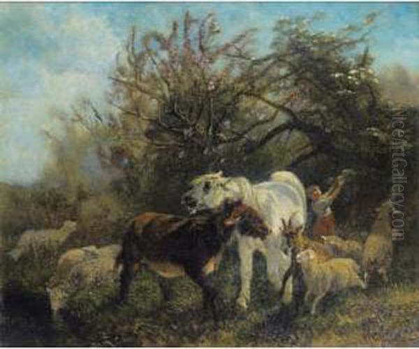 Enfant Et Moutons Dans La 
Campagne [ ; Child And Sheep In The Country ; Oil On Canvas ; Signed 
Lower Right Palizzi] Oil Painting by Giuseppe Palizzi