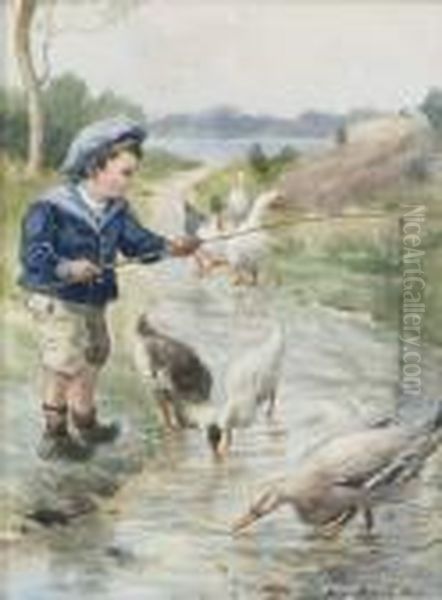 Metande Liten Pojke Oil Painting by Anna Palm De Rosa