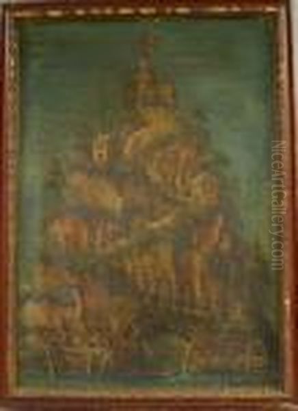 Military Procession To A Mountaintop Fortification. Oil Painting by Giovanni Niccolo Servandoni