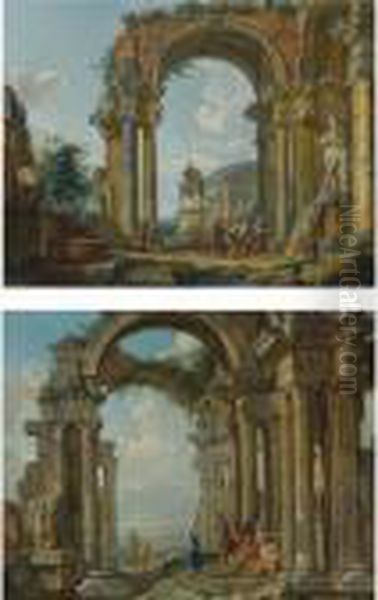 An Architectural Capriccio With 
The Equestrian Statue Of Marcus Aurelius And The Statue Of Silenus With 
The Infant Dionysos Oil Painting by Giovanni Niccolo Servandoni