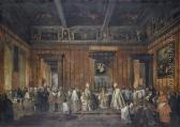 Cerimonia Alla Presenza Di Benedetto Xiv Oil Painting by Giovanni Niccolo Servandoni