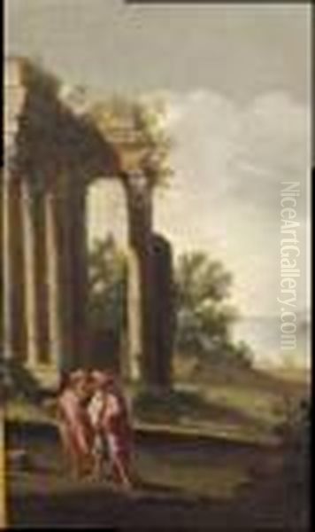 A) Capriccio Architettonico Con 
Putti B) Capriccio Architettonico Con Figure Di Orientali Oil Painting by Giovanni Niccolo Servandoni