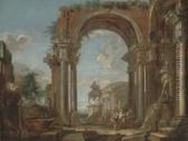 A Capriccio Of Classical Ruins Oil Painting by Giovanni Niccolo Servandoni