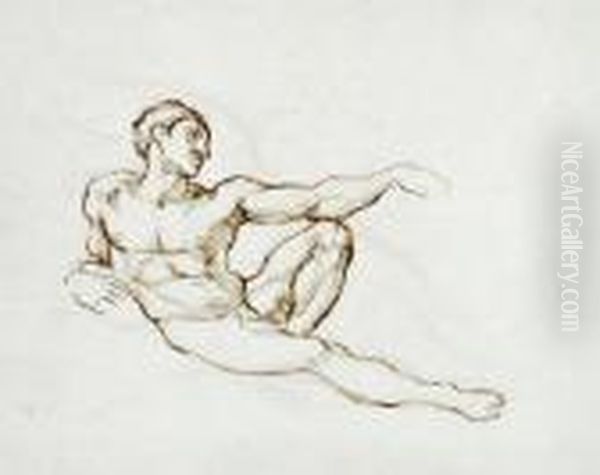 Studium Postaci Adama Wg Michala Aniola Z Kaplicy Sykstynskiej, Ok 1929-30 Oil Painting by Jozef Pankiewicz