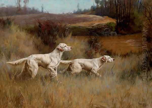 Two Setters on a Point Oil Painting by Percival Leonard Rosseau