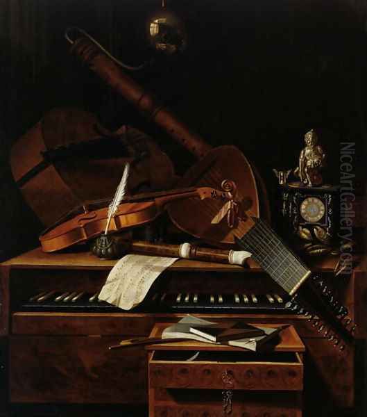 Still life with musical instruments Oil Painting by Pieter Gerritsz. van Roestraten