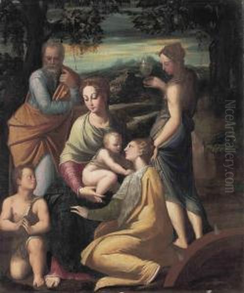 The Holy Family With The Infant 
Saint John The Baptist, Saintsmargaret And Mary Magdalene Oil Painting by Girolamo Francesco Maria Mazzola (Parmigianino)