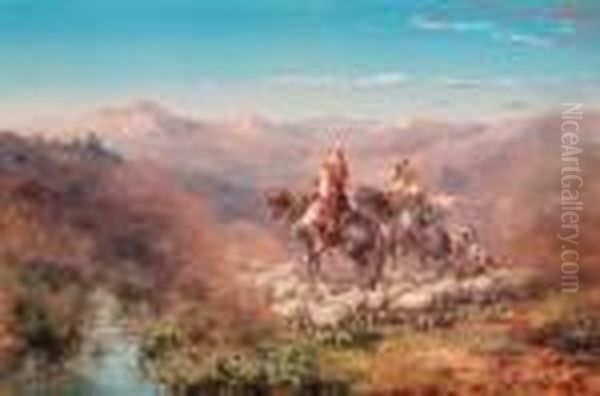 Cavaliers Au Bord De L'oued Oil Painting by Paul Pascal