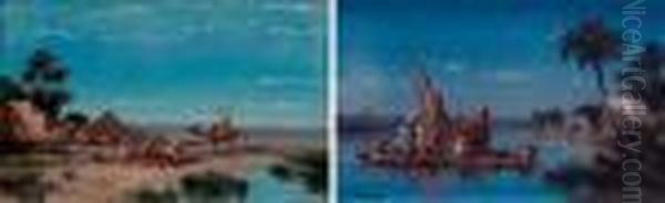 Felouques Sur Le Nilcampement Au Bord De L'oued Deux Oil Painting by Paul Pascal